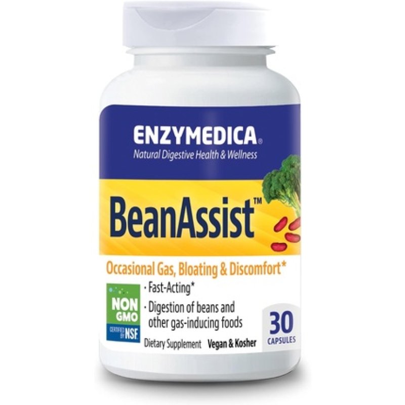 Enzymedica Bean Assist Fast-acting Digestive Enzymes for Gas and Bloating 30 Capsules
