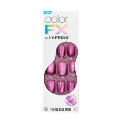 KISS imPRESS No Glue Mani Press-On Nails Color FX Levels Dark Pink Short Size Squoval Shape Includes 30 Nails Prep Pad
