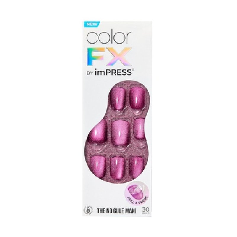 KISS imPRESS No Glue Mani Press-On Nails Color FX Levels Dark Pink Short Size Squoval Shape Includes 30 Nails Prep Pad