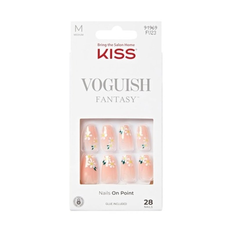 KISS Voguish Fantasy Press-On Nails Light Nude Medium Size Coffin Shape Includes 28 Nails 2G Glue 1 Manicure Stick 1