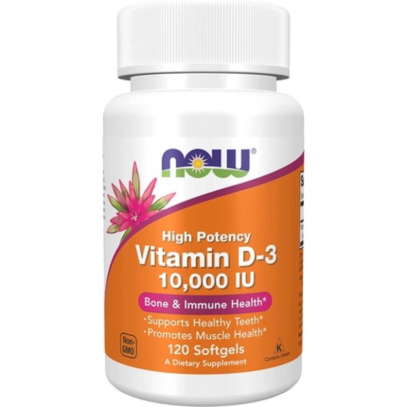 NOW Supplements Vitamin D-3 10,000 IU Structural Support 120 Softgels