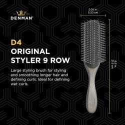 Denman Curly Hair Brush D4 Silver 9 Row Styling Brush for Styling Smoothing Longer Hair and Defining Curls - For Women