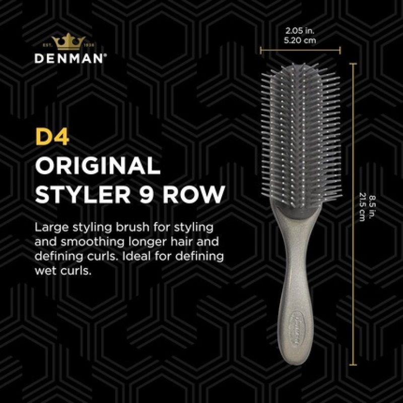 Denman Curly Hair Brush D4 Silver 9 Row Styling Brush for Styling Smoothing Longer Hair and Defining Curls - For Women