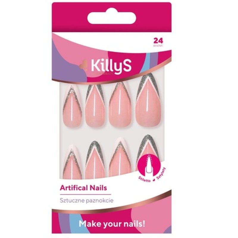 Killys Artificial Nails Stiletto Pink 24 Pieces
