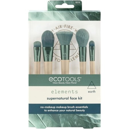 EcoTools Elements Limited Edition Super-Natural Face Makeup Brush Set for Face Cheek and Eye Makeup 5 Piece Set Green