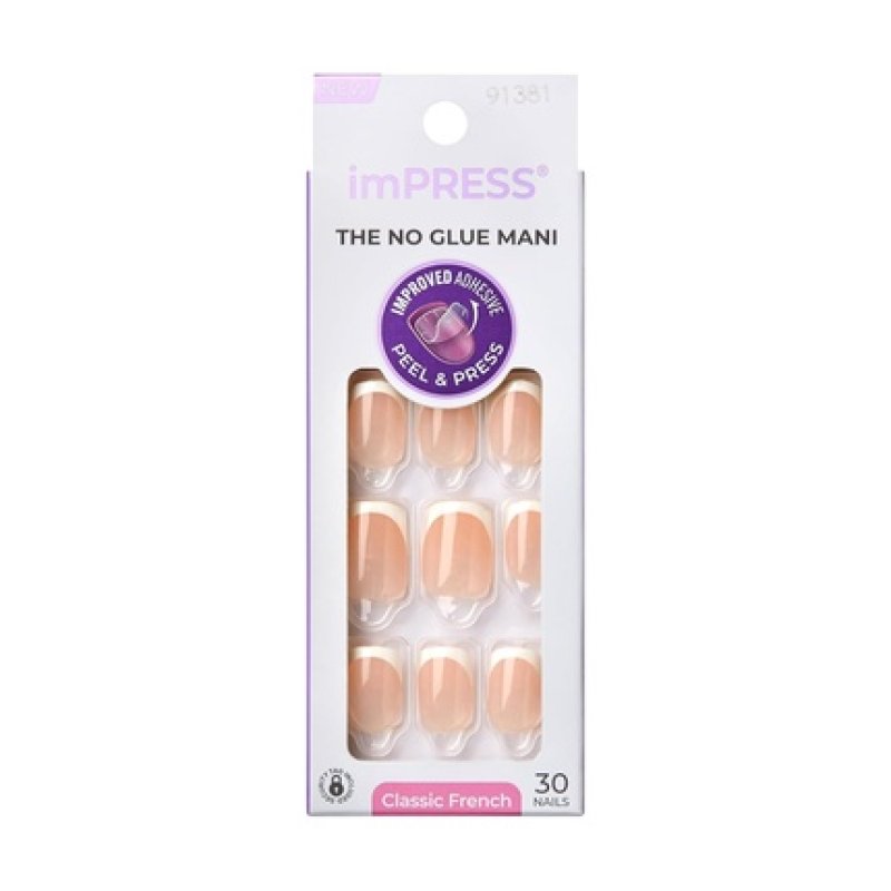 Kiss Impress No Glue Mani Press-On Nails French Model Light Neutral and White