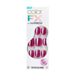KISS imPRESS No Glue Mani Press-On Nails Color FX This City Dark Red Short Size Squoval Shape Includes 30 Nails Prep