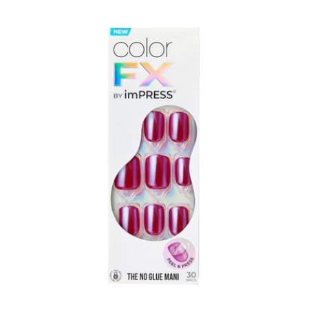 KISS imPRESS No Glue Mani Press-On Nails Color FX This City Dark Red Short Size Squoval Shape Includes 30 Nails Prep