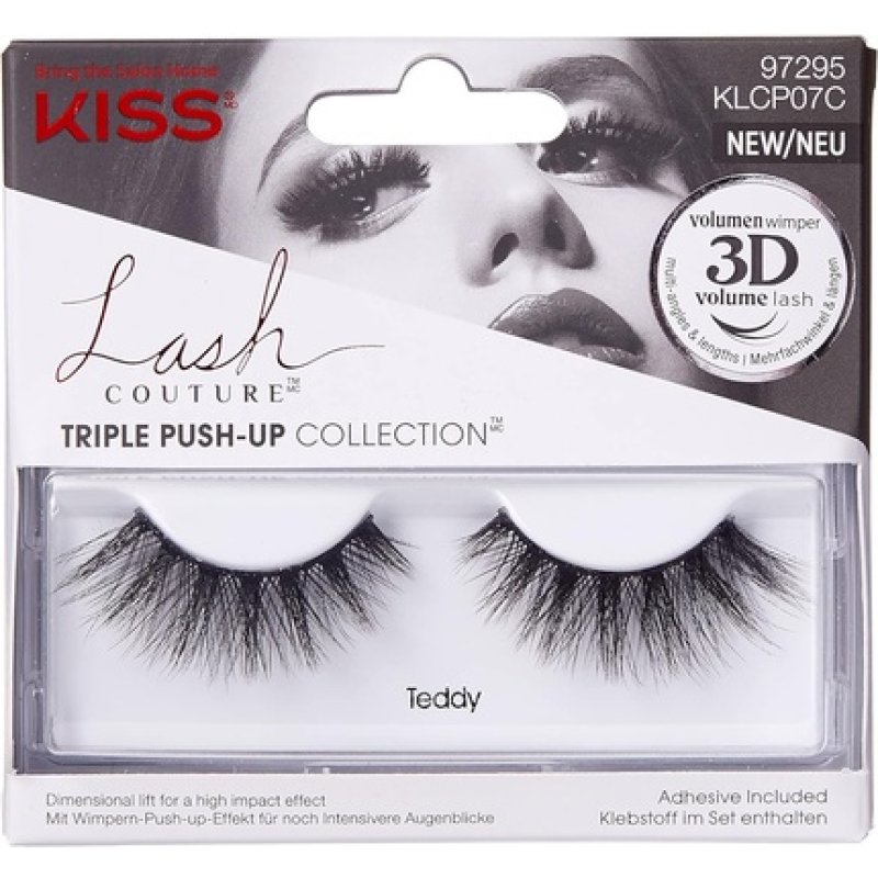 KISS Lash Couture Triple Push Up Collection False Lashes Teddy 3D Volume Cruelty-Free Reusable with Lash Glue Black