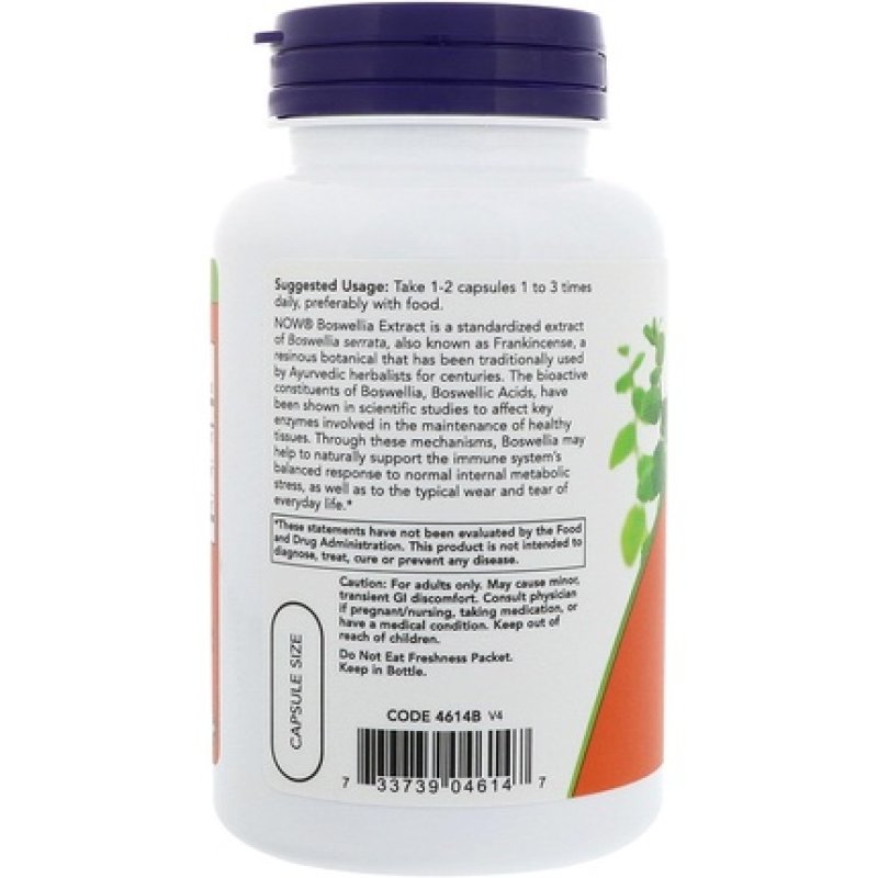 NOW Boswellia Extract 250mg with Turmeric Root Extract 120 Veg Capsules