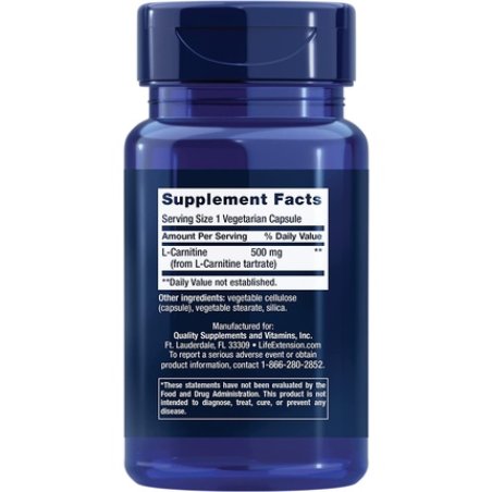 Life Extension L-Carnitine 500mg Amino Acid Supplement for Memory and Energy 30 Capsules