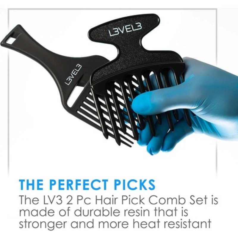Level 3 Hair Pick Comb Set Glides Through Hair Easily Professional Salon Quality Rounded Tips to Prevent Irritation 2pc