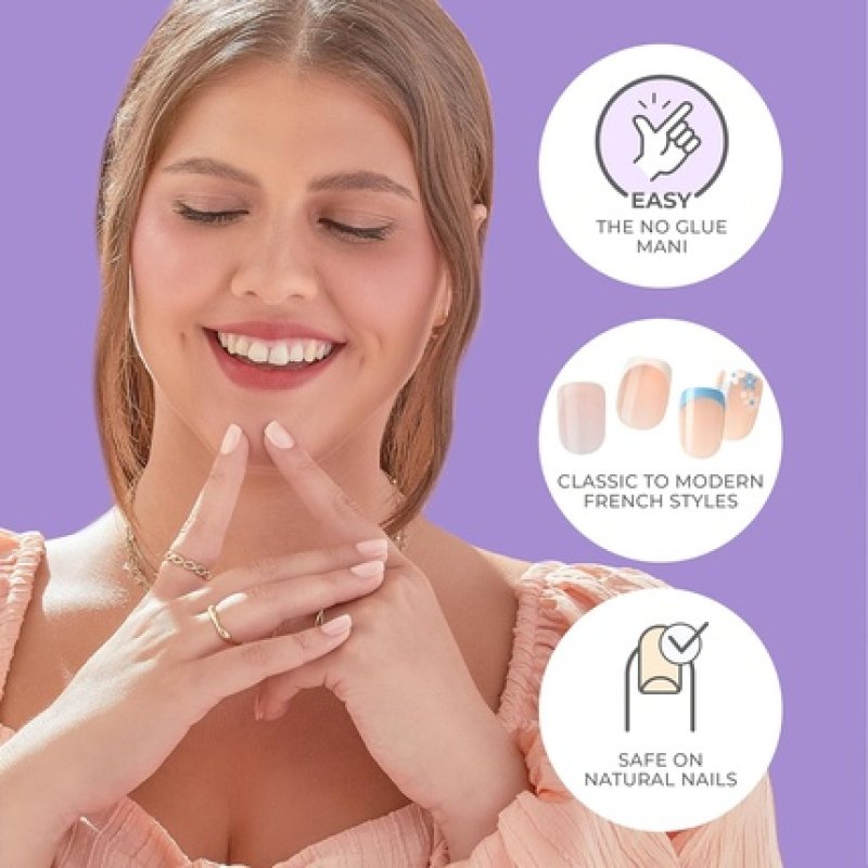 KISS imPRESS No Glue Mani Press-On Nails French Ideal Light Neutral White Tip Medium Size Coffin Shape Includes 30