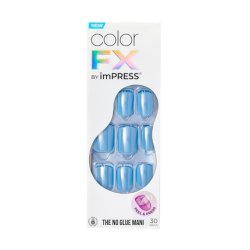 KISS imPRESS No Glue Mani Press-On Nails Color FX Meta Medium Blue Short Size Squoval Shape Includes 30 Nails Prep Pad