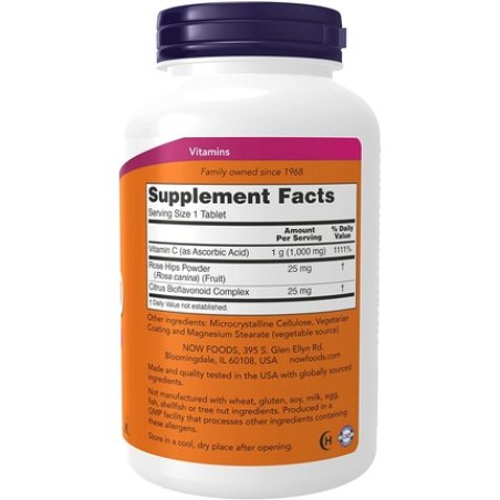 NOW Vitamin C-1,000 with Rose Hips and Bioflavonoids Antioxidant Protection 250 Tablets