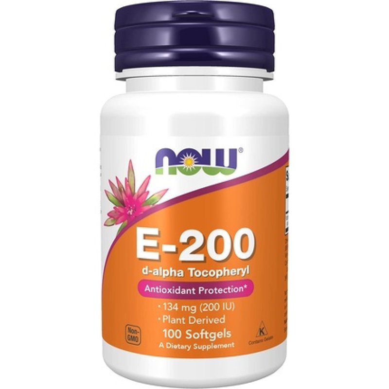 NOW Vitamin E-200 IU D-Alpha Tocopheryl Antioxidant Protection 100 Softgels