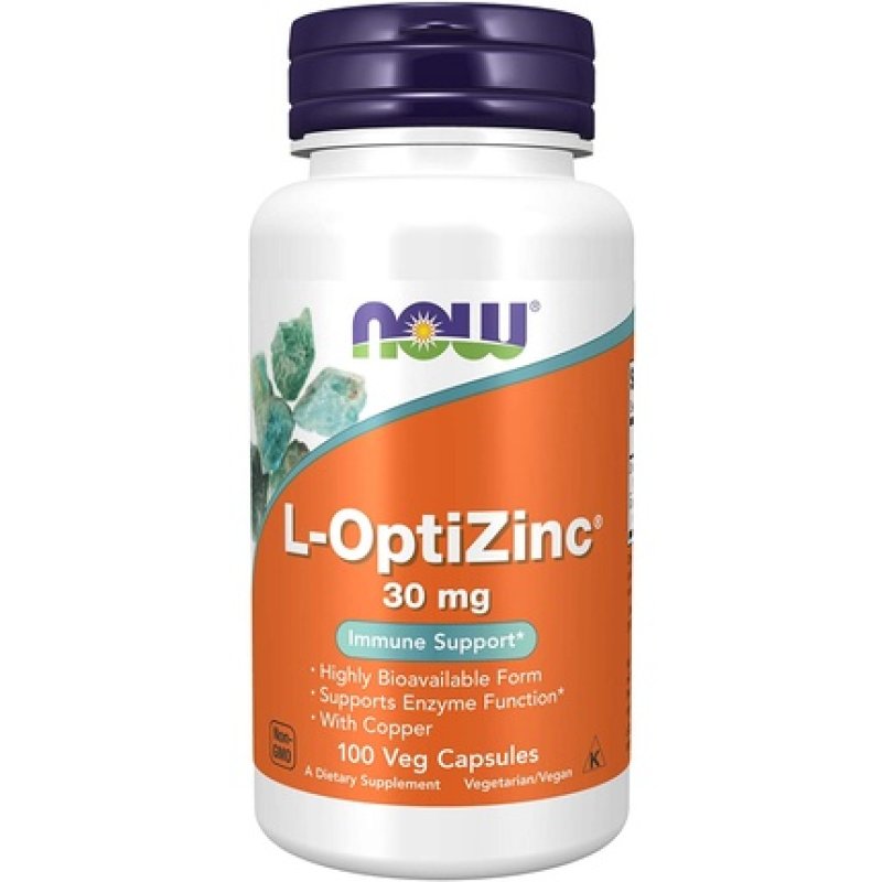 NOW L-OptiZinc 30mg with Copper Immune Support 100 Veg Capsules