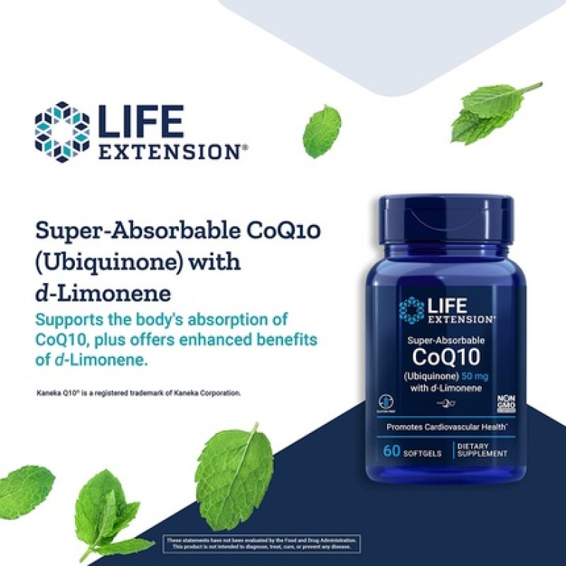 Life Extension Super-Absorbable CoQ10 50mg with d-Limonene Heart Health Support Supplement 60 Softgels