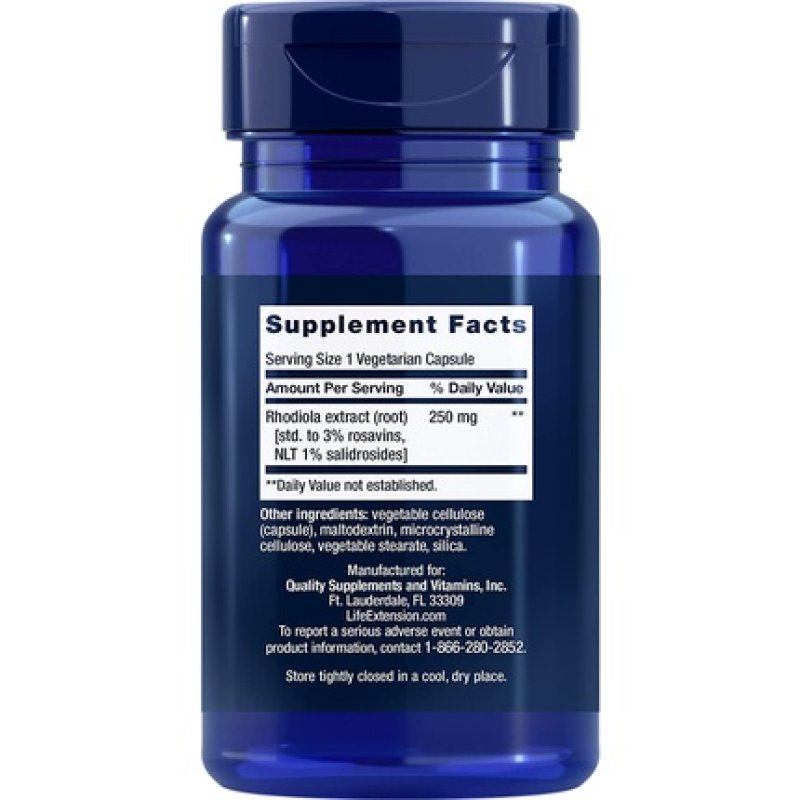 Life Extension Rhodiola Extract 3% Rosavins 250mg 60 Veg Capsules