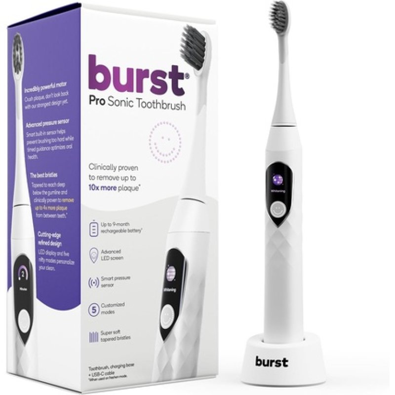 Burst Pro Sonic Advanced Electric Toothbrush for Adults - White with Soft Bristles