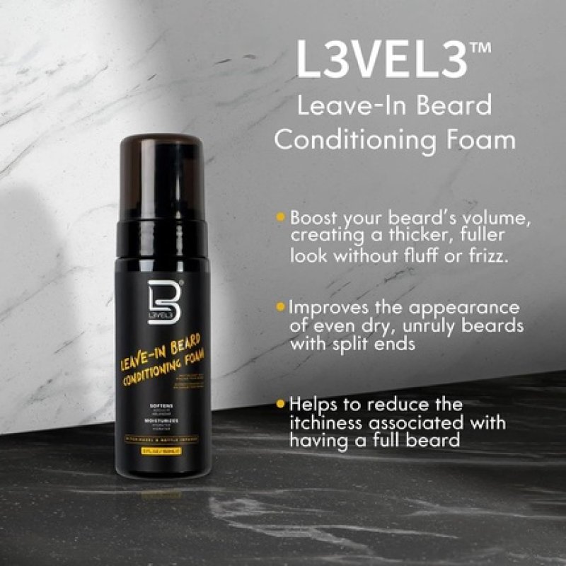 L3VEL3 Leave-In Beard Conditioning Foam For Men 5 oz Foam