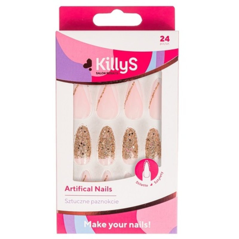 Killys Artificial Nails Stiletto Golden - 24 Pieces