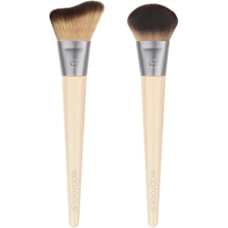 EcoTools New Natural Blush & Highlight Duo Face Makeup Brushes for Powder Makeup Vegan & Cruelty-Free