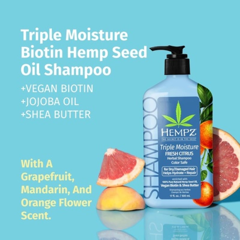 Hempz Triple Moisture Herbal Hair Shampoo - Moisturizing Gentle Shampoo