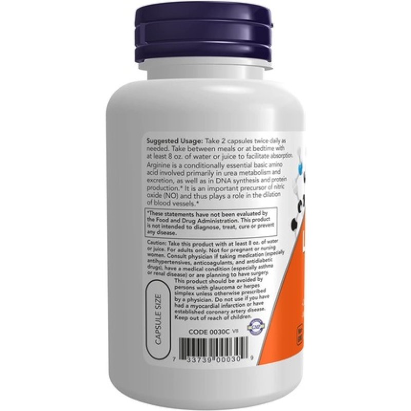 Now Foods L-Arginine Amino Acid Supplement 500mg 100 Capsules
