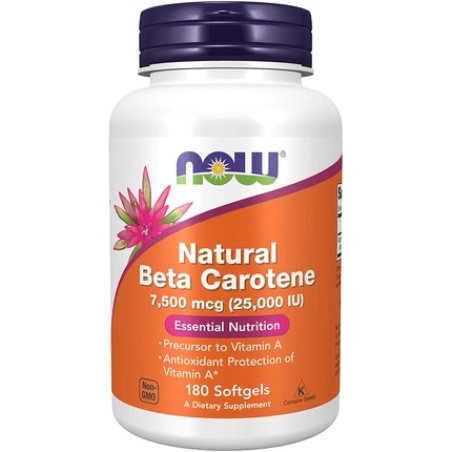 NOW Supplements Natural Beta Carotene 25,000 IU Essential Nutrition 180 Softgels
