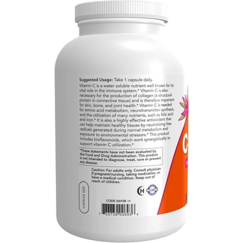 NOW Supplements Vitamin C-1,000 with Bioflavonoids Antioxidant Protection 500 Veg Capsules
