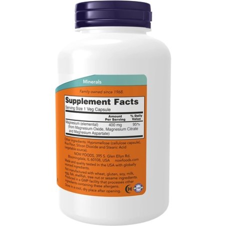NOW Magnesium 400mg Enzyme Function and Nervous System Support 180 Veg Capsules