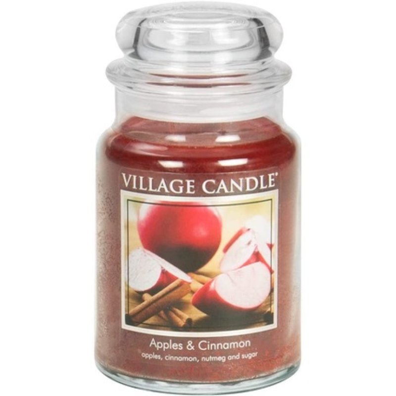 Village Candle 106326352 Apples And Cinnamon Large Scented Jar Candle, 737g, Red