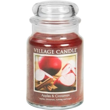 Village Candle 106326352 Apples And Cinnamon Large Scented Jar Candle, 737g, Red