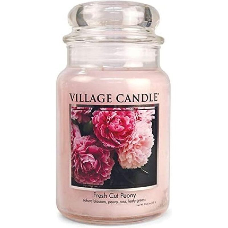 Village Candle Fresh Cut Peony Large Glass Apothecary Jar Scented Candle 21.25 oz Light Pink
