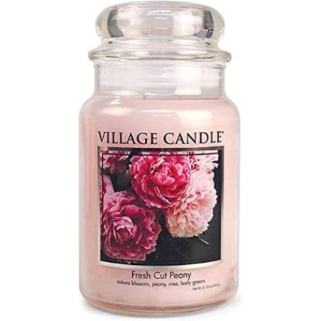 Village Candle Fresh Cut Peony Large Glass Apothecary Jar Scented Candle 21.25 oz Light Pink