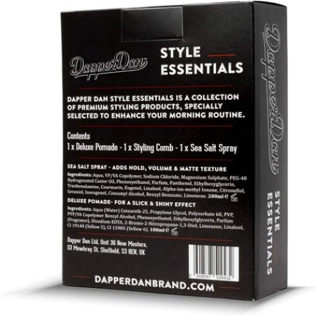 Dapper Dan Style Essentials Gift Pack with Deluxe Pomade, Sea Salt Spray, and Styling Comb - 3 Piece Set