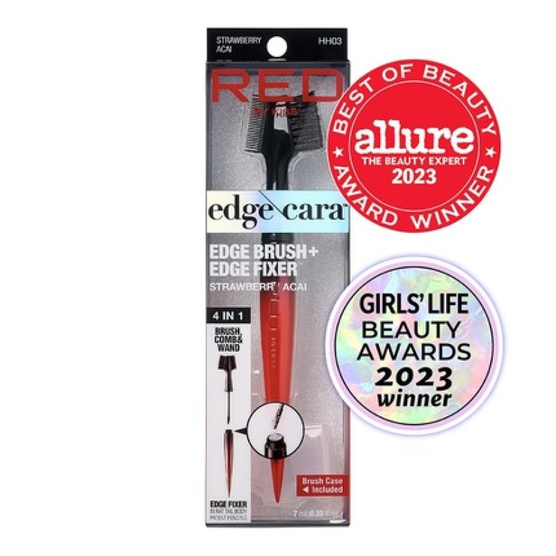 RED by Kiss Edge Cara 4 in 1 Edge Brush Comb Boar Bristles with Edge Fixer Strawberry Acai