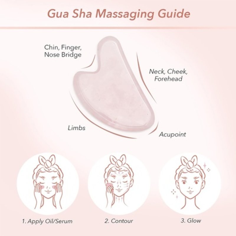 Zoe Ayla Rose Quartz Gua Sha Facial Massager - Brightens Complexion, Reduces Fine Lines and Wrinkles - Enhances Serum,
