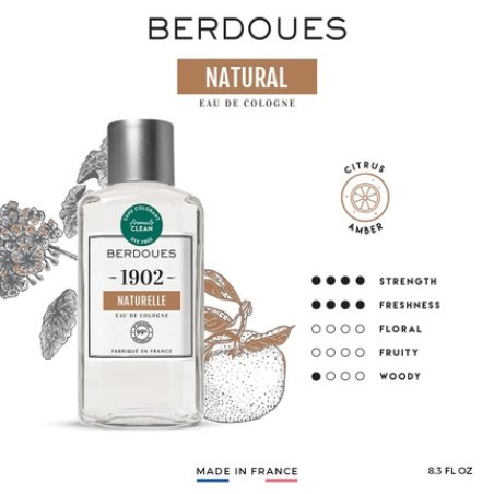 Berdoues 1902 Natural Eau de Cologne Amber Citrus Scent Made in France 8.3 fl.oz.