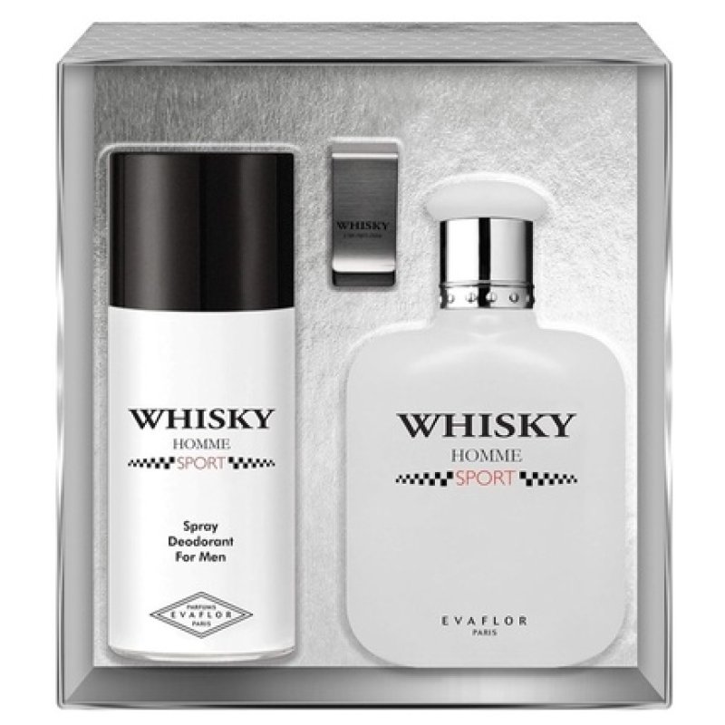 Evaflor Whisky Homme Sport Eau De Toilette Spray 100ml Deodorant Spray 150ml Clip