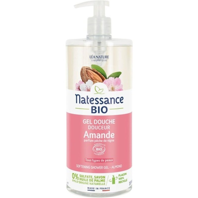 Natessance Organic Almond Shower Gel with Peach Fragrance - Sulphate-Free Soap-Free