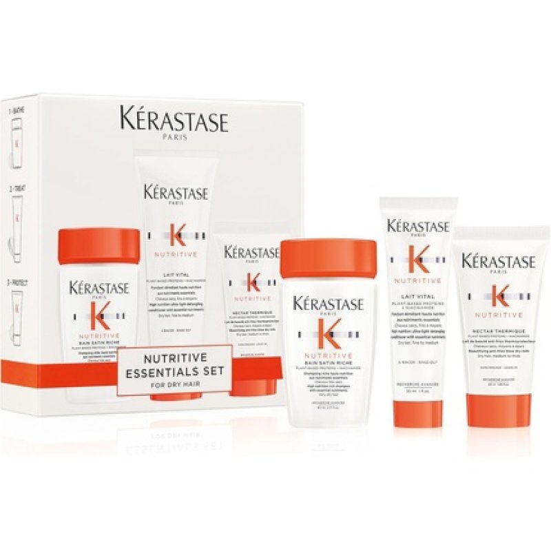 Kérastase Nutritive Travel-Size Discovery Gift Set Hydrating Shampoo Conditioner and Blow Dry Milk Richly Nourishing
