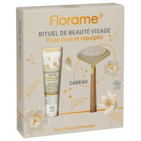 Florame Gift Set Plumping Anti-Aging Cream 40ml with White Quartz Roller