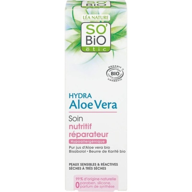 SO'BiO étic Cosmebio Hypoallergenic Sensitive and Reactive Skin Hydra Aloe Vera Repair Nourishing Care Cream 50ml
