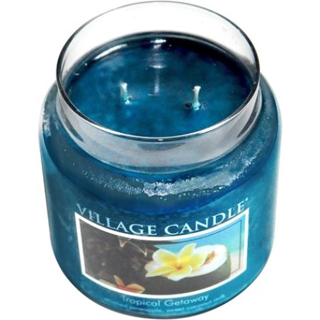 Village Candle Tropical Getaway Large Apothecary Jar Scented Candle 21.25 oz Blue