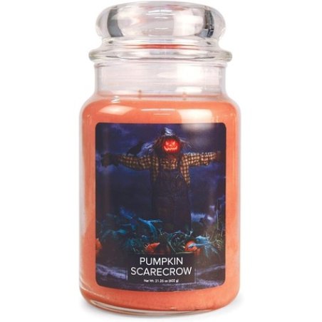 Village Candle Pumpkin Scarecrow Large Glass Apothecary Jar Scented Candle 21.25oz Orange 21 Ounce