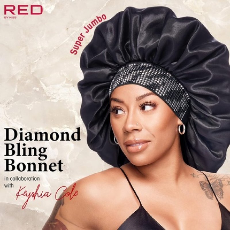 Red by Kiss Wide Edge Bonnet Silky Sleep Cap Diamond Bling Bonnet X Keyshia Cole Frizz Free Bonnet Super Jumbo Black