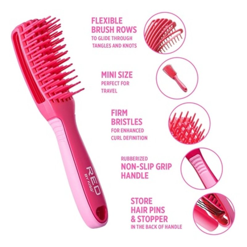 Red by Kiss Glide & Define Non-Slip Detangling Brush for Natural Hair Scalp Care Travel Size Heat Resistant Bristles