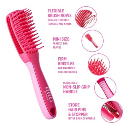 Red by Kiss Glide & Define Non-Slip Detangling Brush for Natural Hair Scalp Care Travel Size Heat Resistant Bristles